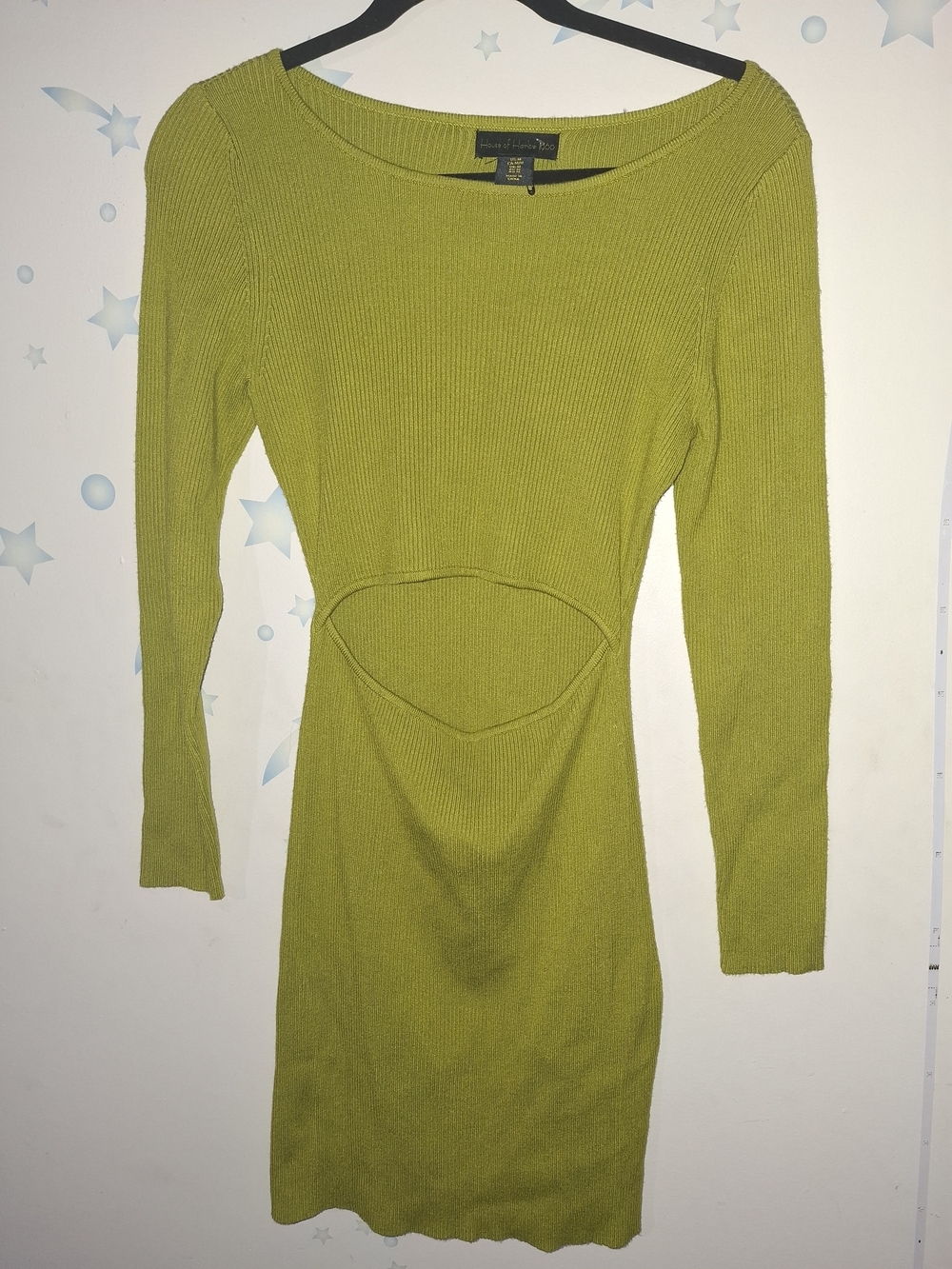 House of Harlow 1960 Olive Green Ribbed Long Sleeve Cutout Dress M
